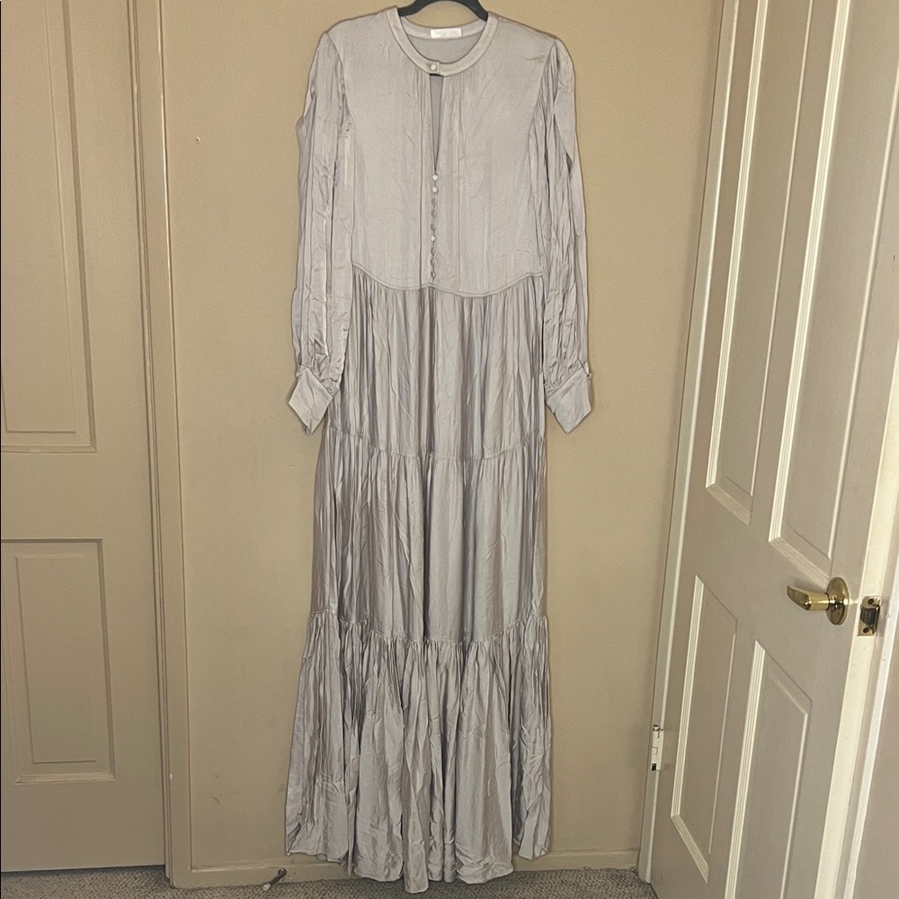 Long Sleeve Tiered Maxi Dress in Light Gray